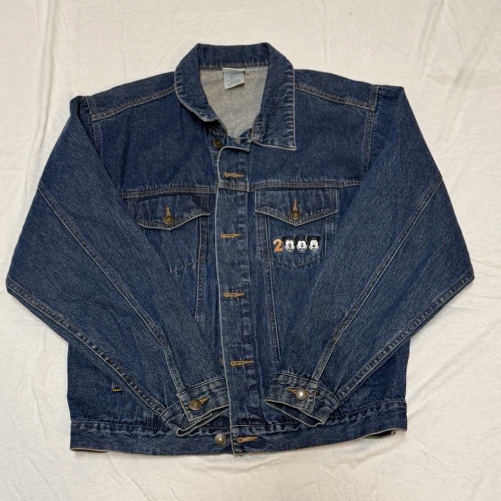Vintage Y2K Disney Blue Jean Jacket with Embroidered Detail